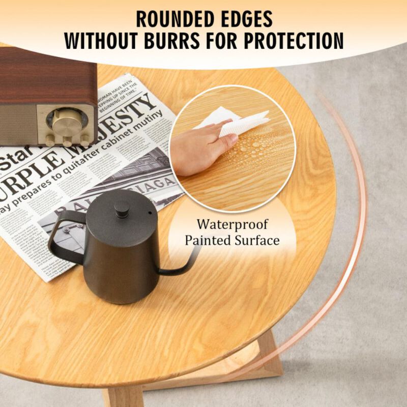 Hivvago 24 Inch Round End Table with Adjustable Foot Pads Natural