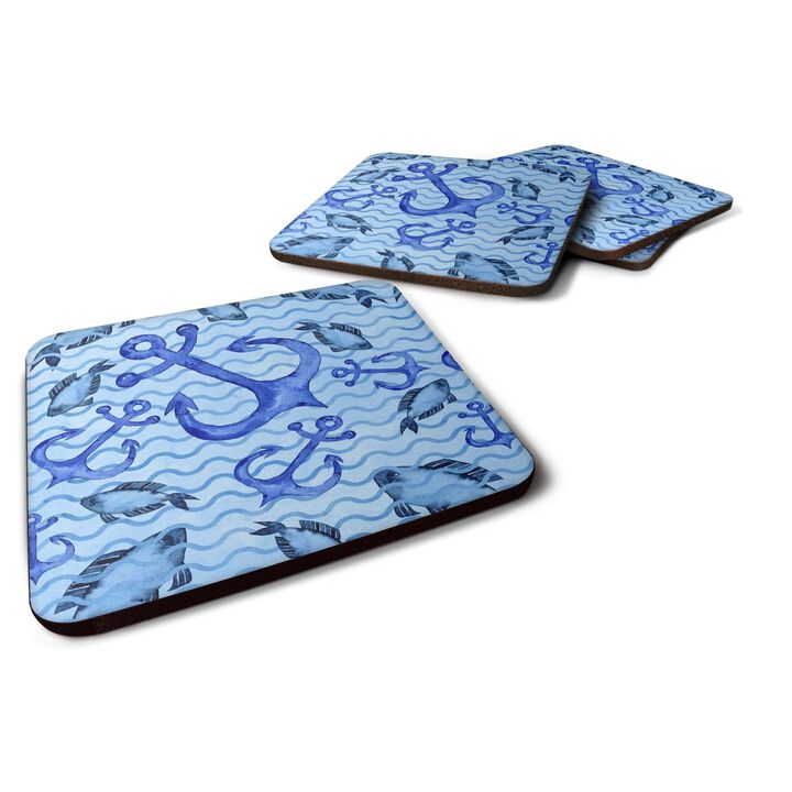 Caroline's Treasures Beach Watercolor Anchors and Fish Decorative coasters, 3.5, Multicolor