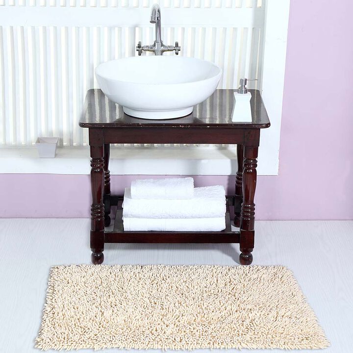 Knightsbridge Chenille Shaggy 220 GSF Non Skid Back Bath Rug 17 x 24 - Ivory