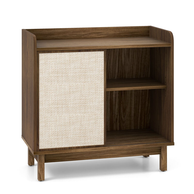 Mid-Century Buffet Sideboard with Sliding Door and Adjustable Shelves for Floor Storage and Organization