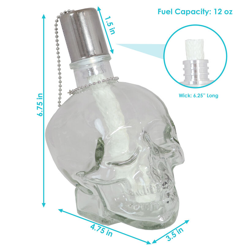 Sunnydaze Set of 4 Grinning Skull Glass Tabletop Torches