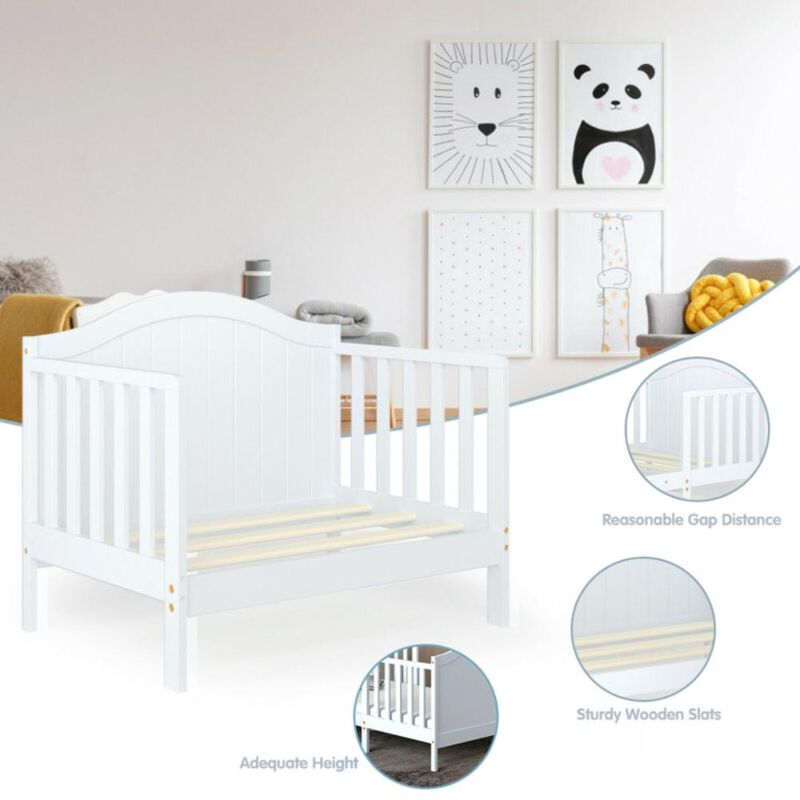 Hivvago 2-in-1 Classic Convertible Wooden Toddler Bed with 2 Side Guardrails for Extra Safety