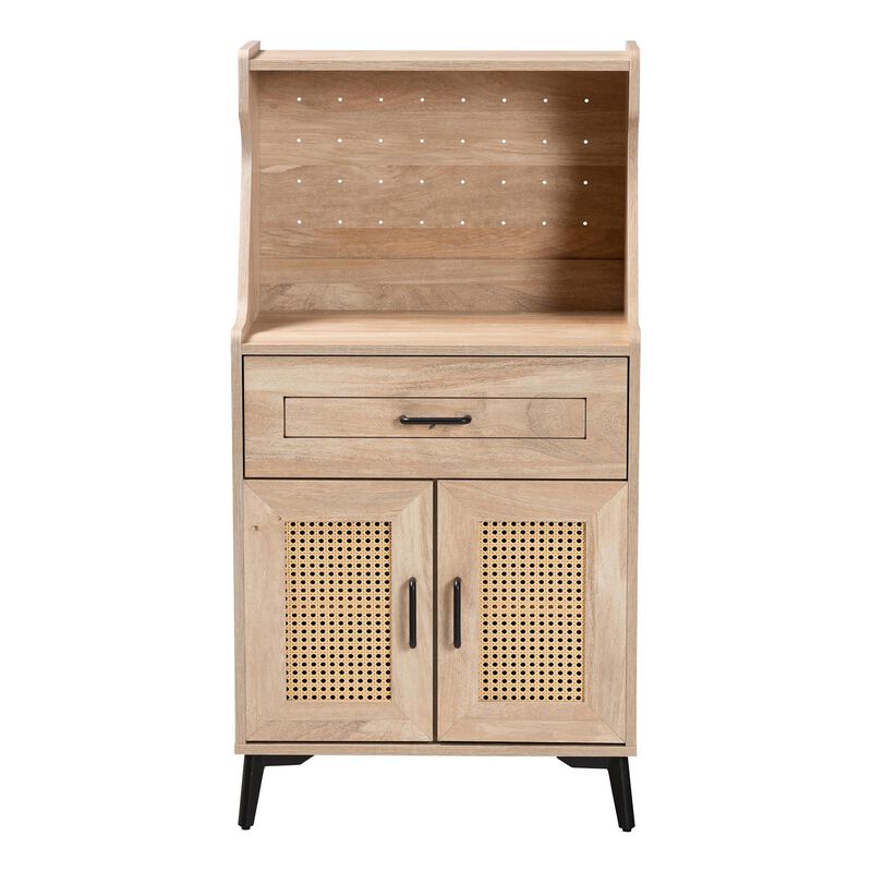 Baxton Studio Pavone Mid Century Modern Oak Brown Wood Kitchen Cabinet