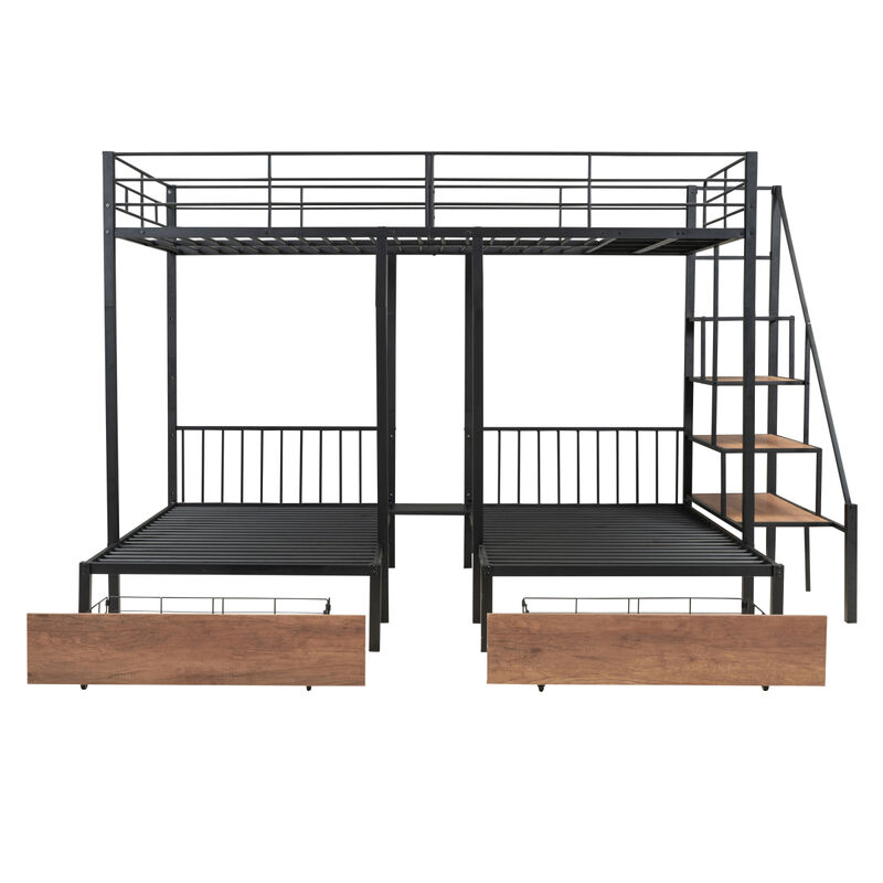 Full Over Twin-Twin Triple Bunk Bed With Drawers And Staircase