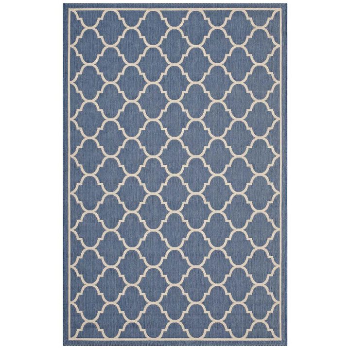 Avena Moroccan Quatrefoil Trellis 5x8 Indoor and Outdoor Area Rug - Blue and Beige