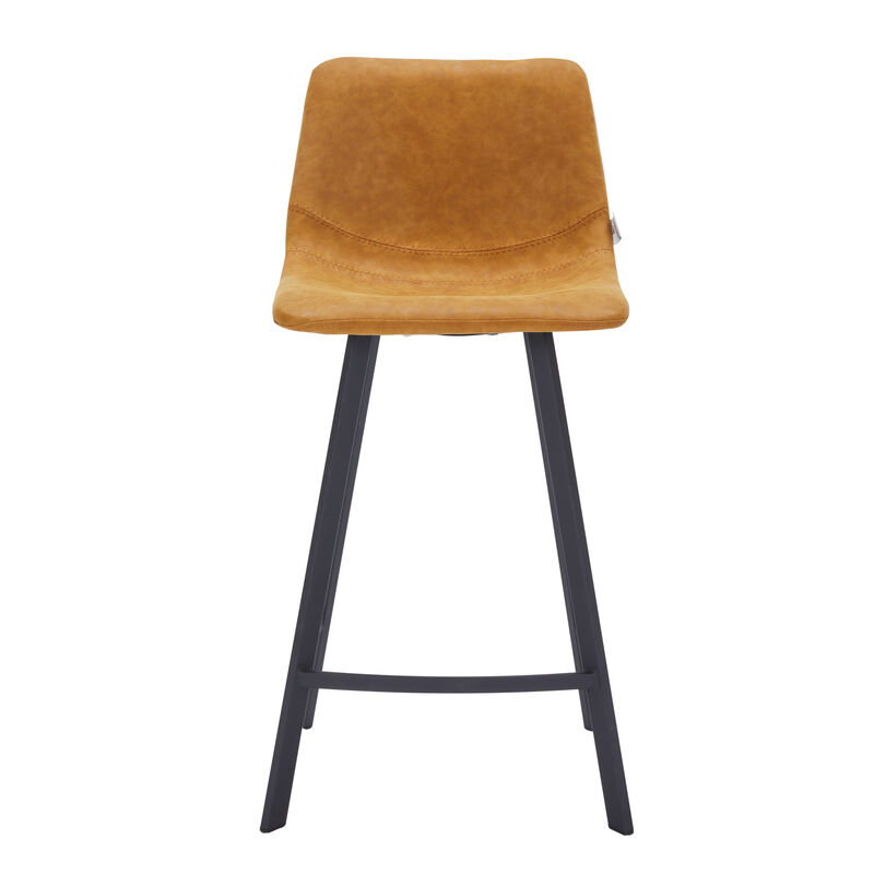 Elland Modern Upholstered Leather Bar Stool With Black Iron Legs & Footrest