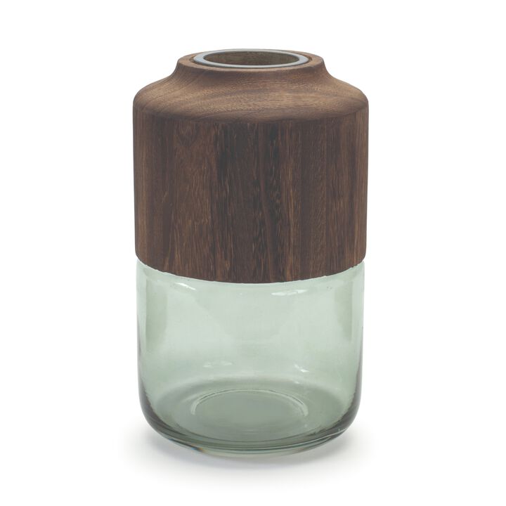 Decorative Glass and Wood Container for Shelves and Countertops