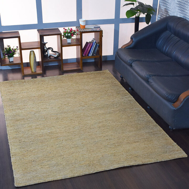 HAND WOVEN JUTE ECO-FRIENDLY Solid AREA RUGS  - 8'x10', Rectangle Shape, Beige Color, Solid Plain, High Pile, Natural Fiber, Outdoor Indoor Handmade Area Rugs for Living Room, Bed Room (J00067)