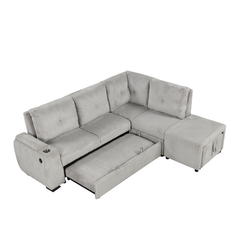 Merax L-shaped Sofa with Movable Ottoman and Stool