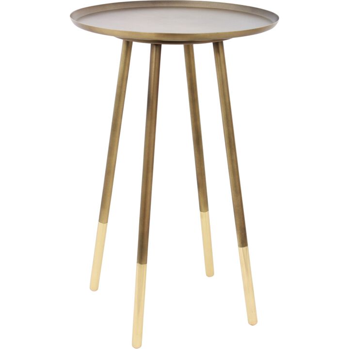 22.5" Antique Brass Solid Accent Table