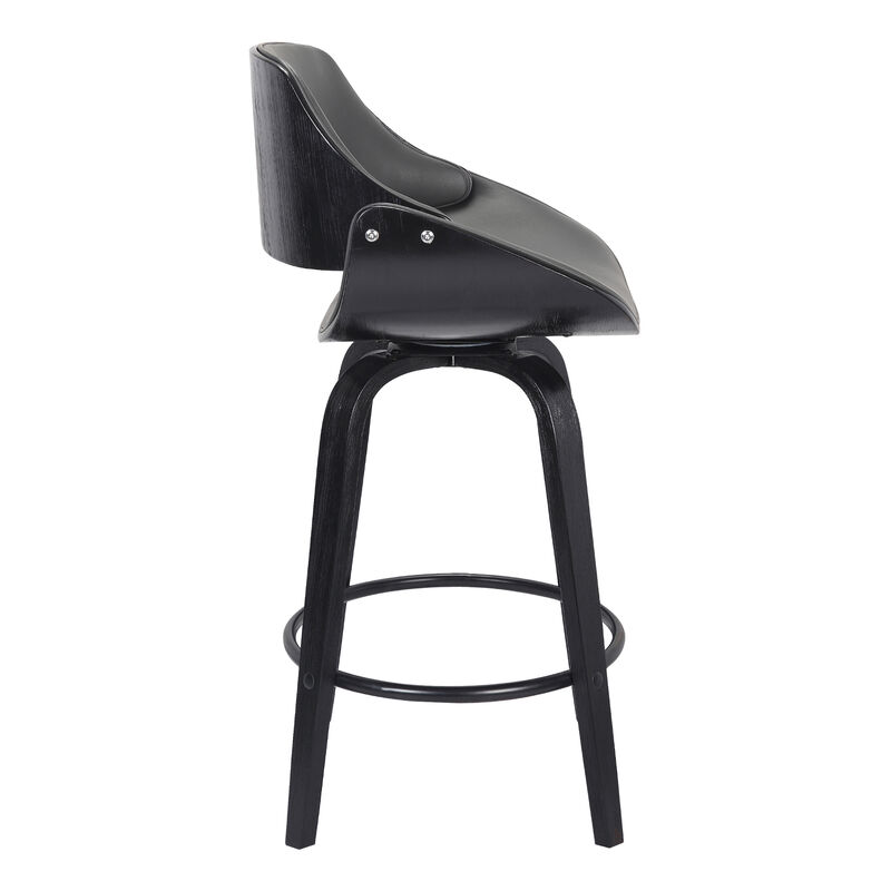 Mona  Counter Height Swivel Grey Faux Leather and Black Wood Bar Stool