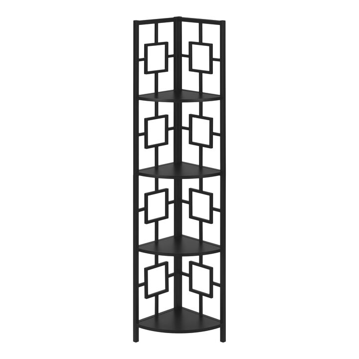 Monarch Specialties I 3610 Bookshelf, Bookcase, Etagere, Corner, 4 Tier, 62"H, Office, Bedroom, Metal, Laminate, Black, Contemporary, Modern