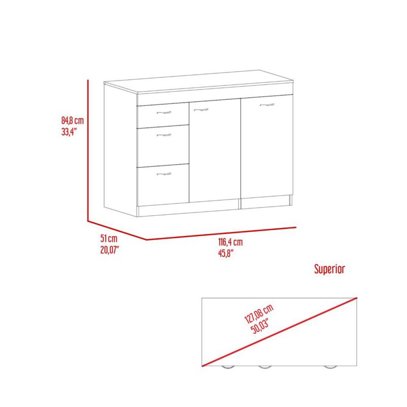 Laurel 3-Drawer L-Shaped Convertible Kitchen Island White And Dark Walnut
