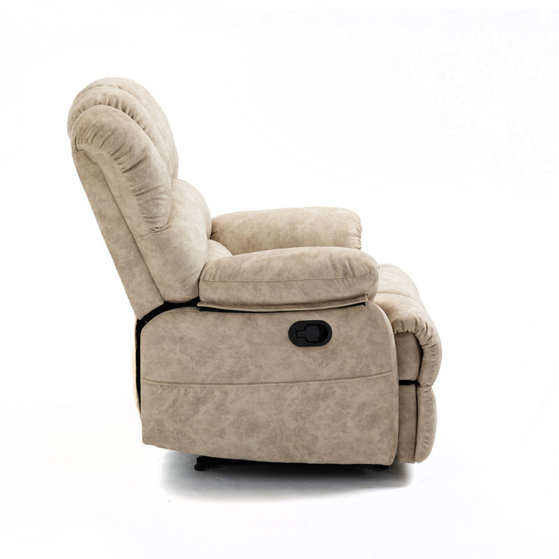 Large Manual Recliner Chair In Fabric For Living Room, Beige