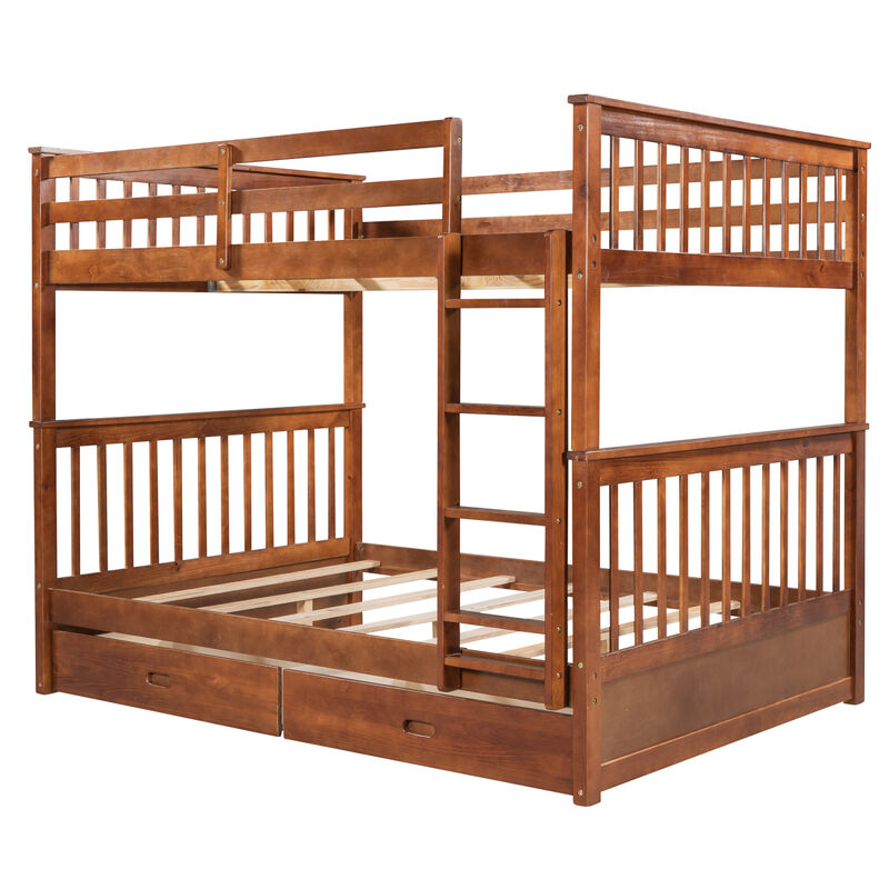 Full-Over-Full Bunk Bed With Ladders And Two Storage Drawers