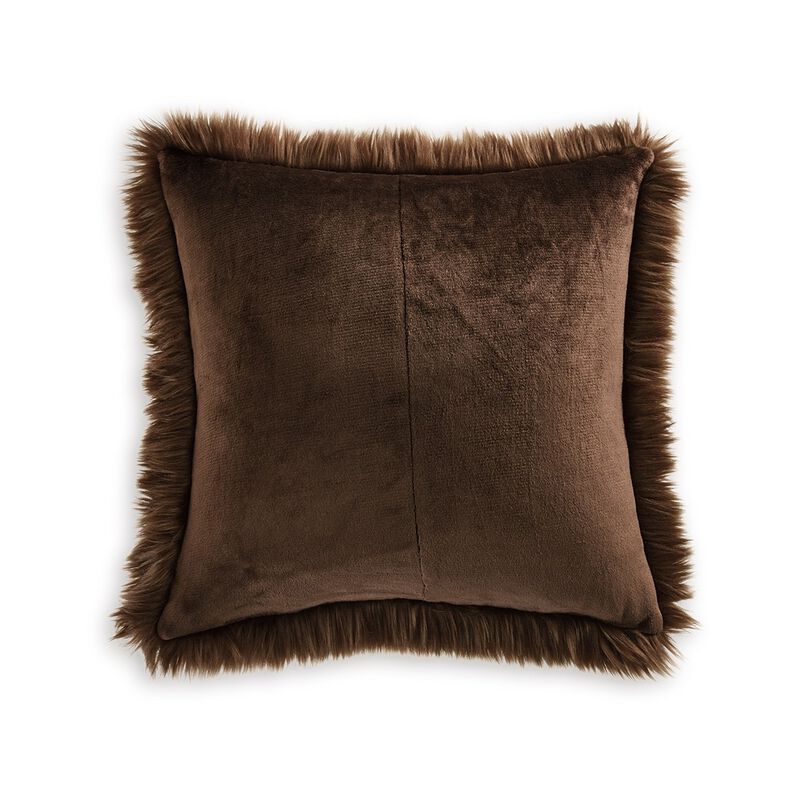 Throw Pillow Set of 4, 20 Inch, Faux Fur Polyester, Plush Textured Brown -