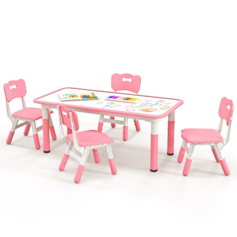 Hivvago Kids Table and Chairs Set for 4 with Graffiti Desktop