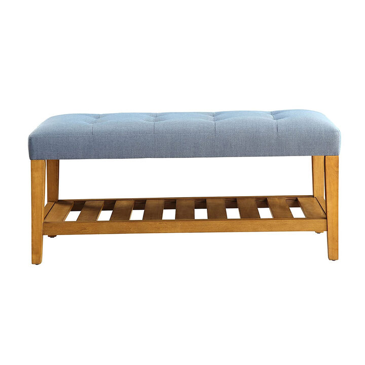 Fabric Bench in Blue and Oak Finish