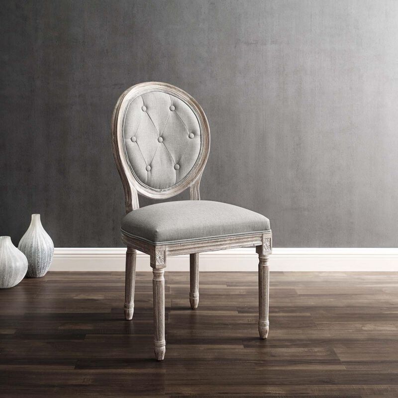 Modway Arise French Vintage Tufted Upholstered Fabric Two Dining Side Chairs in Light Gray