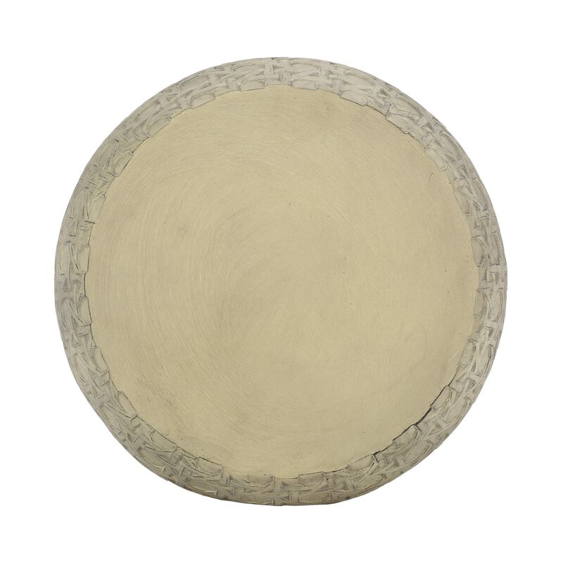 Outdoor End Table, Antique Yellow Faux Concrete, Round 18 Inch - Benzara