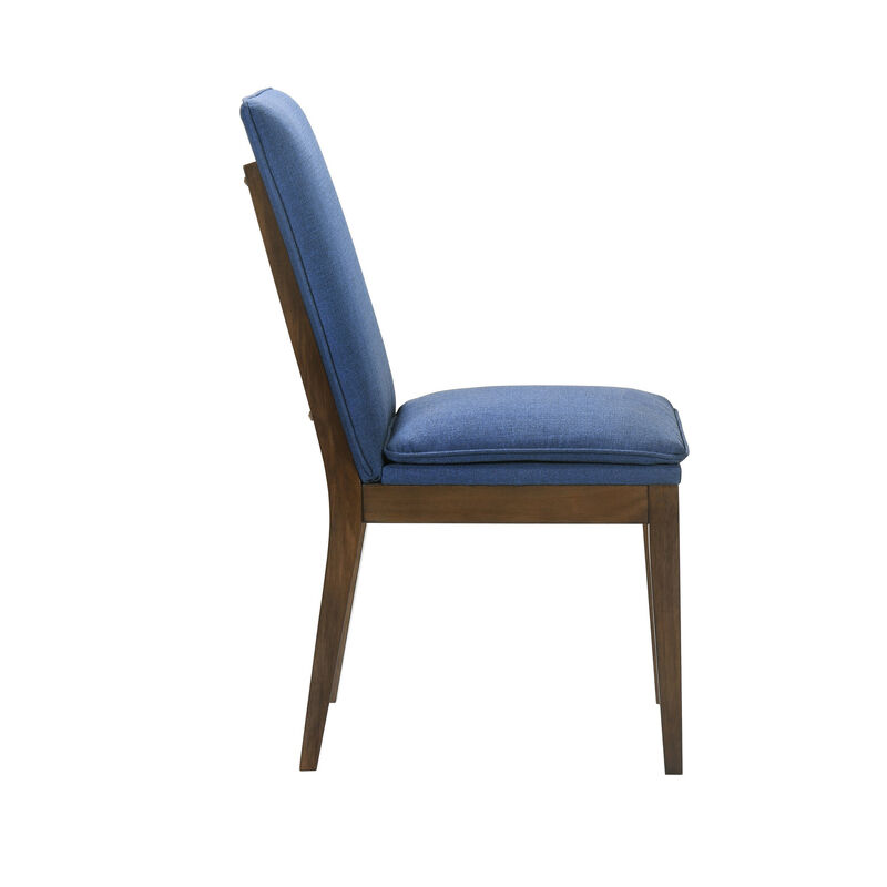 Nick 25 Inch Dining Chair Set of 2, Cushioned, Walnut Brown Legs, Blue - Benzara