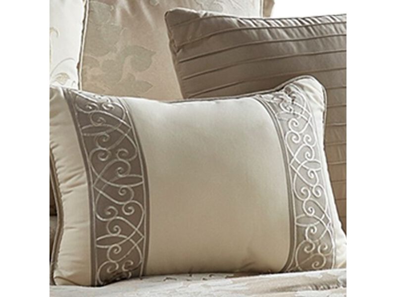 9 Piece Queen Polyester Comforter Set with Damask Print, Cream and Gold - Benzara