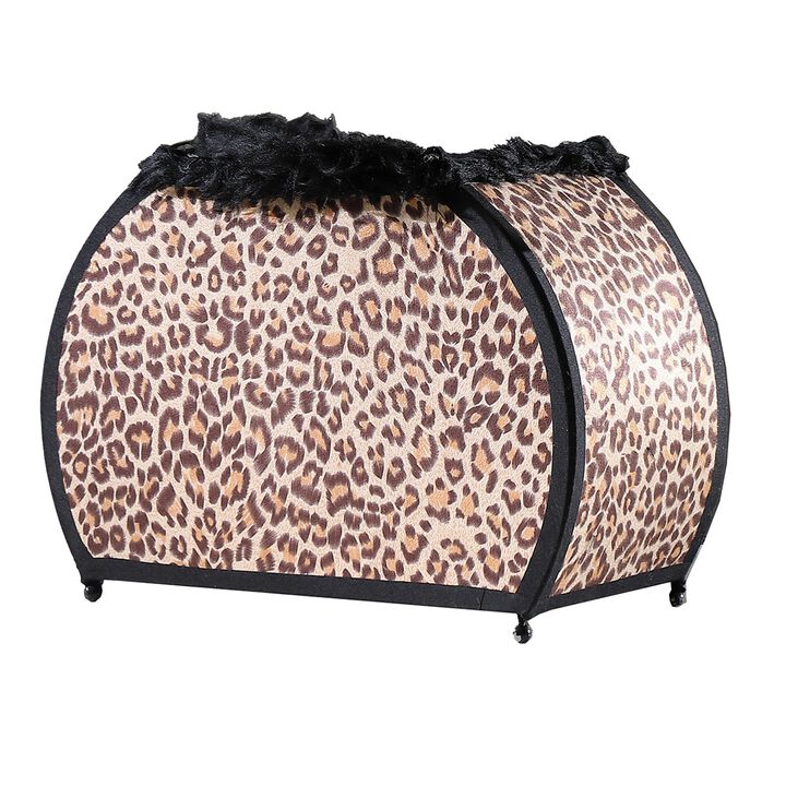 Wigi 12 Inch Accent Lamp, Purse, Cheetah Animal Print, Brown Black Faux Fur - Benzara