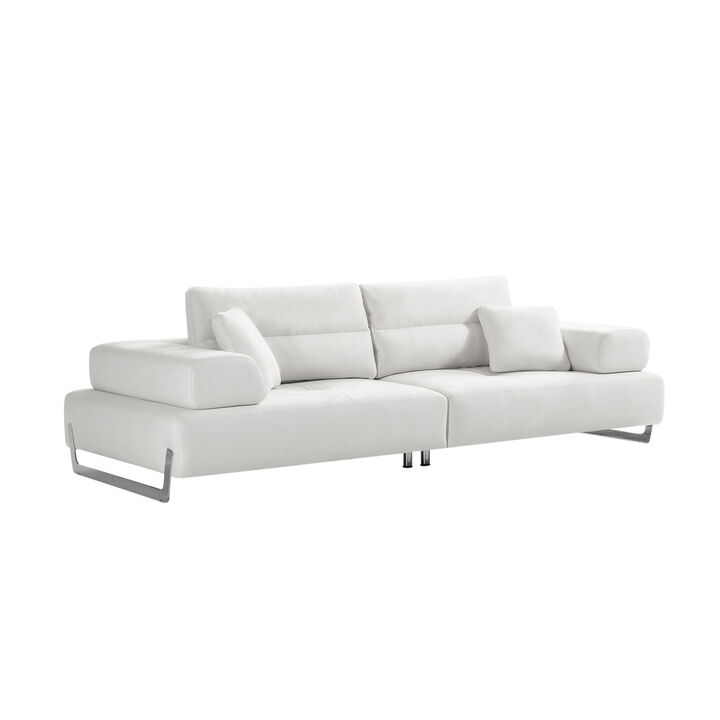 Pasargad Home Ravenna Faux Suede Sofa with Sliding Back & Armrests, White