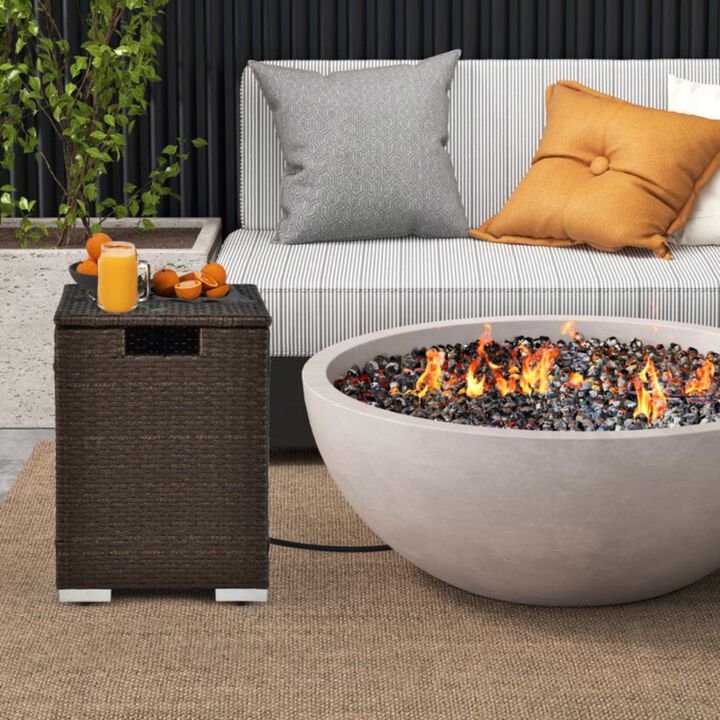 Hivvago 2-in-1 Patio Rattan Gas Propane Tank Cover for 20 lbs Propane Tanks-Brown