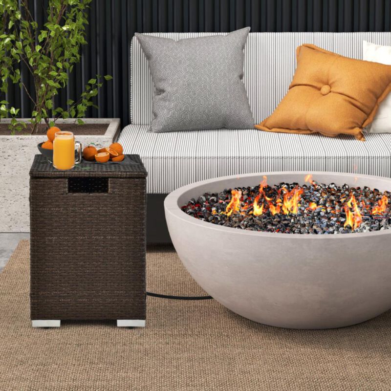 Hivvago 2-in-1 Patio Rattan Gas Propane Tank Cover for 20 lbs Propane Tanks-Brown