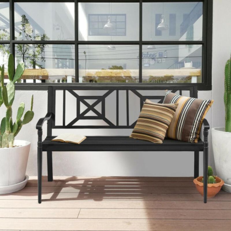 Hivvago Patio Garden Bench with Powder Coated Steel Frame