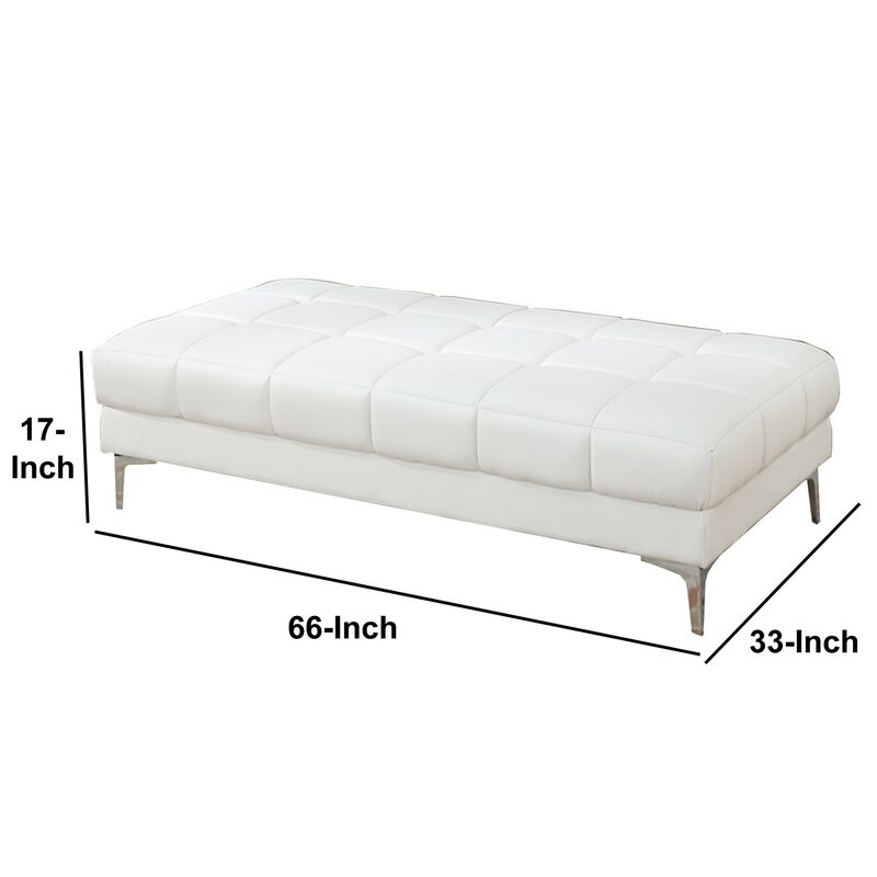 Modish Bonded Leather Ottoman In White-Benzara