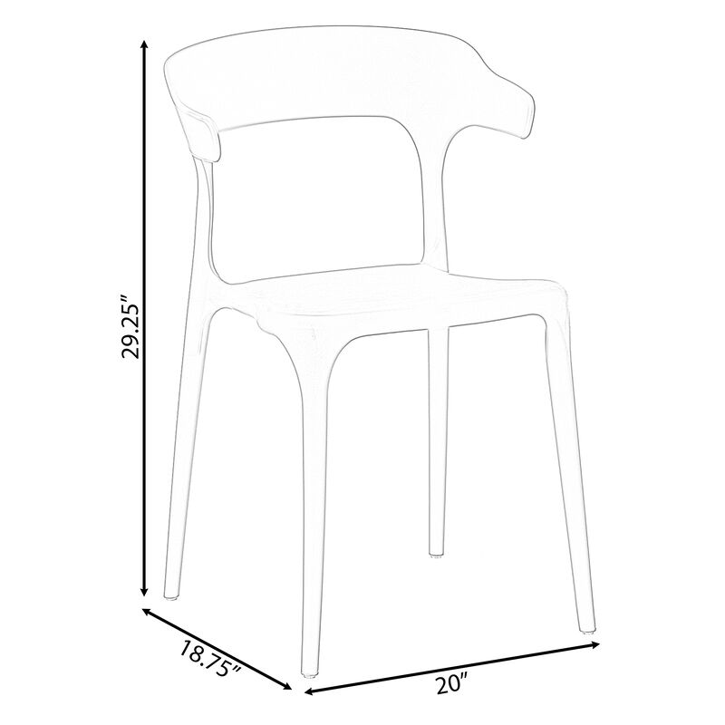 Modern Plastic Outdoor Dining Chair with Open U Shaped Back, Red Set of 2