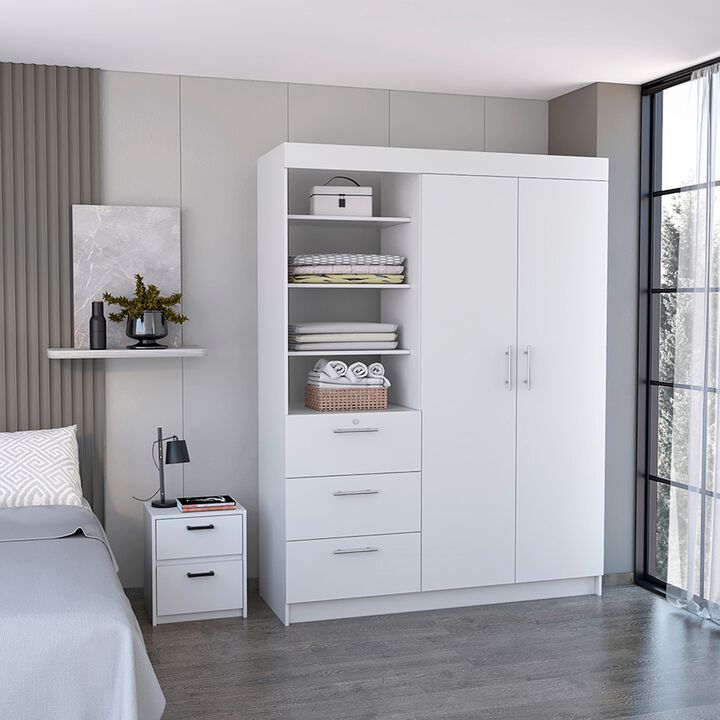 Karval 2 Piece Bedroom Set, Armoire + Nightstand, White