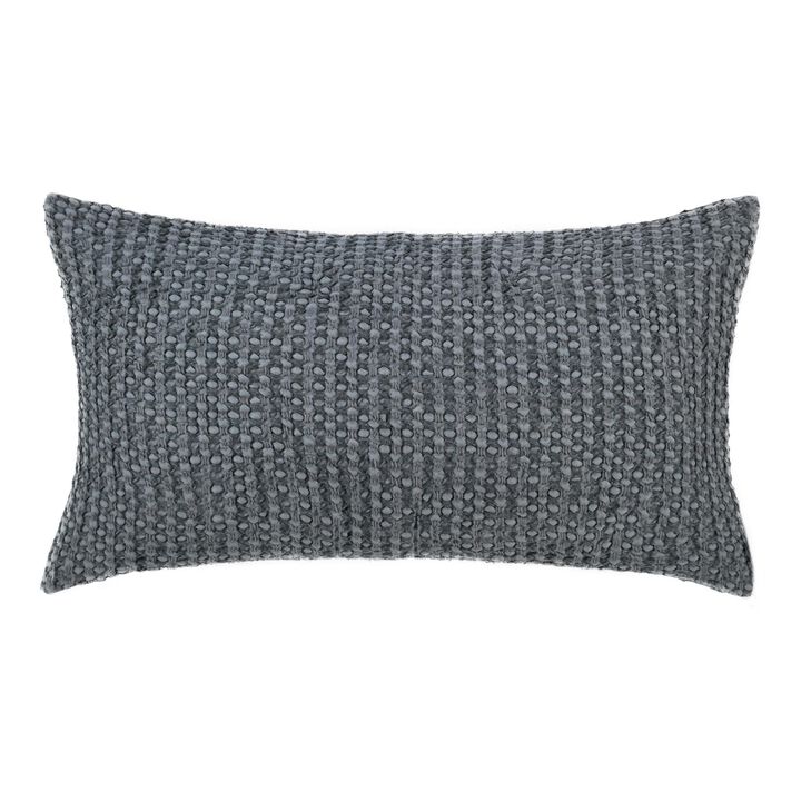 Cae Lumbar King Pillow Sham, Blue Cotton, Belgian Flax Linen, 20x36 - Benzara