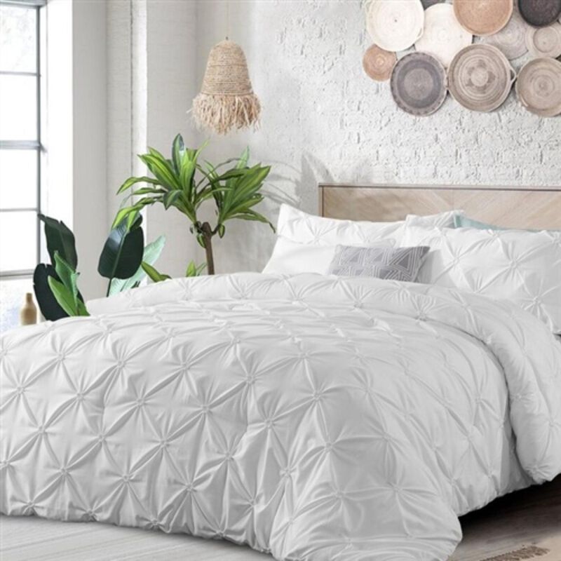 Hivvago Twin Size All Season Pleated Hypoallergenic Microfiber Reversible 2 Piece Comforter Set in White