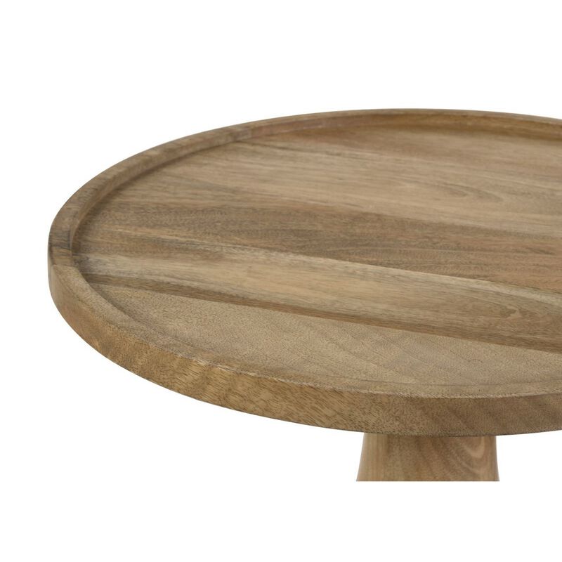 Coch 24 Inch Artisan Accent Table with Round Tabletop, Tapered Base, Brown - Benzara