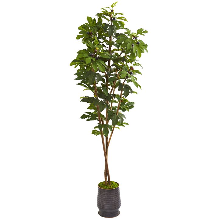 Hivvago 88 Inches Fig Artificial Tree in Ribbed Metal Planter