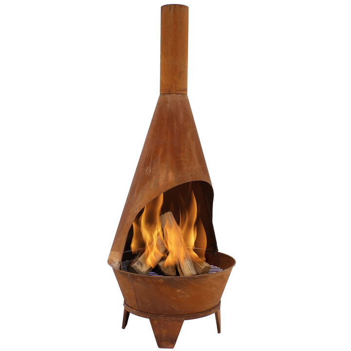 Sunnydaze 6 ft Steel Wood Burning Outdoor Chiminea Fire Pit with Wood Grate