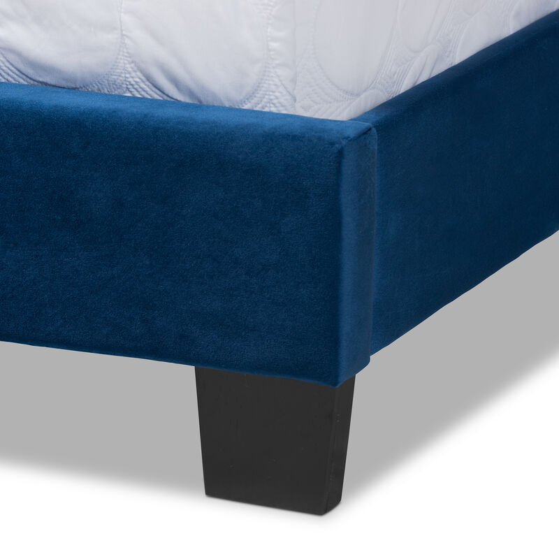 Baxton Studio Clare Velvet Upholstered Queen Size Panel Bed with Channel Tufted Headboard