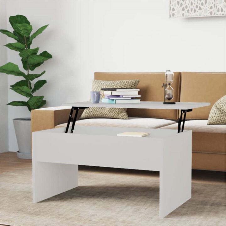 vidaXL Modern Coffee Table with Lift Top in White | Rectangular Engineered Wood | Versatile Home Furniture | 31.5"x19.9"x16.3"