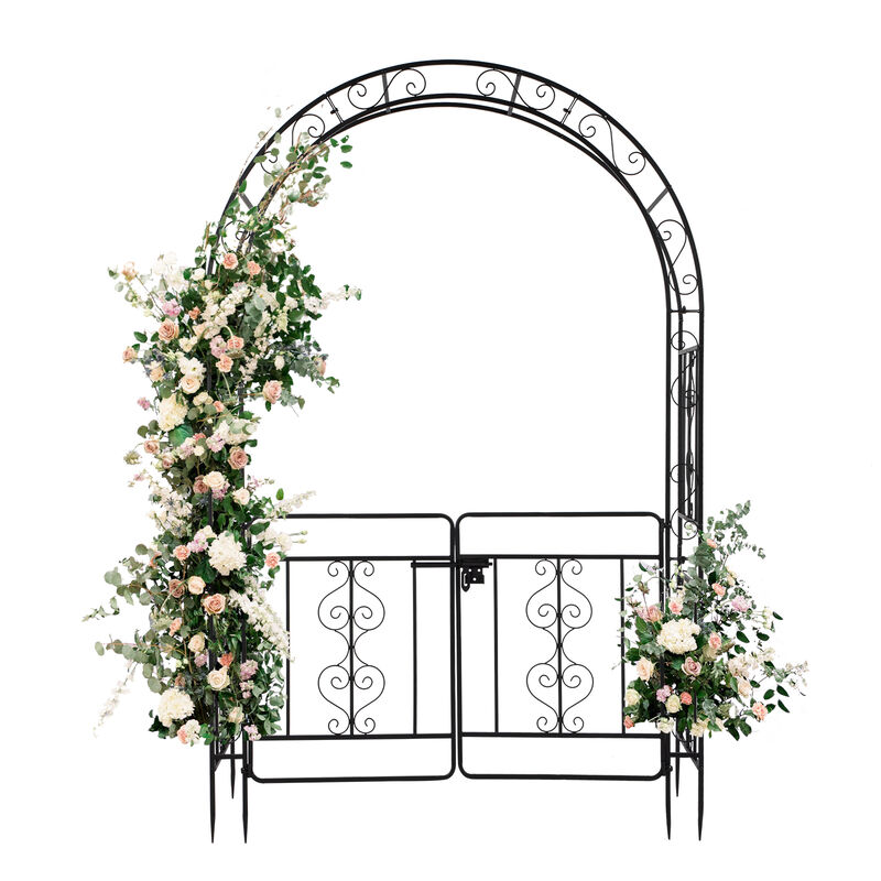 Iron Arch with Arc Roof, Double Layer with Door, Wrought Iron Arch for Courtyard or Garden