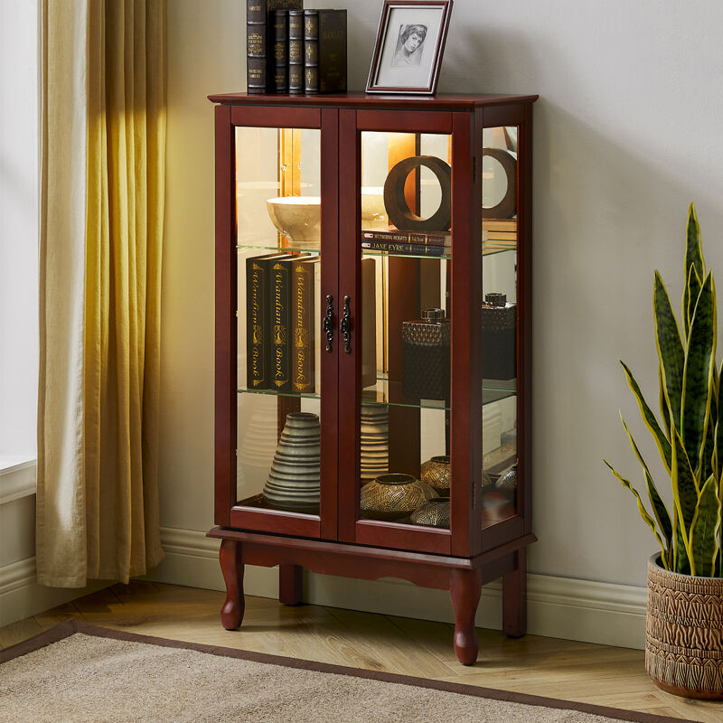 Lighted Cherry Curio Cabinet, Adjustable Shelves