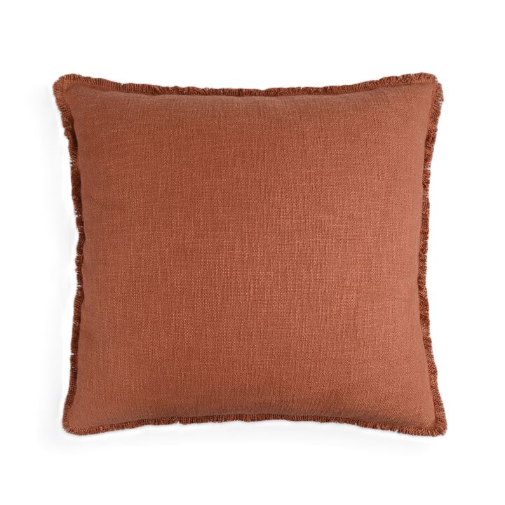 Organic Chic washed textured cotton solid pillow with frayed edges