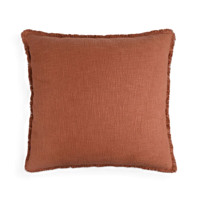 Organic Chic washed textured cotton solid lumbar pillow with frayed edges