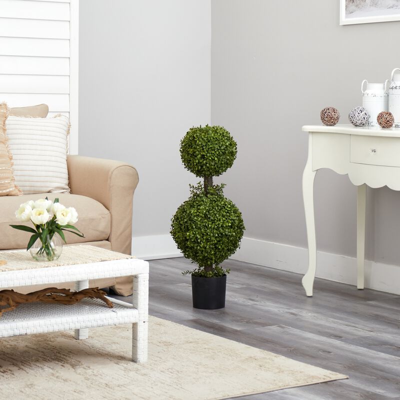 Nearly Natural 35-in Double Boxwood Topiary