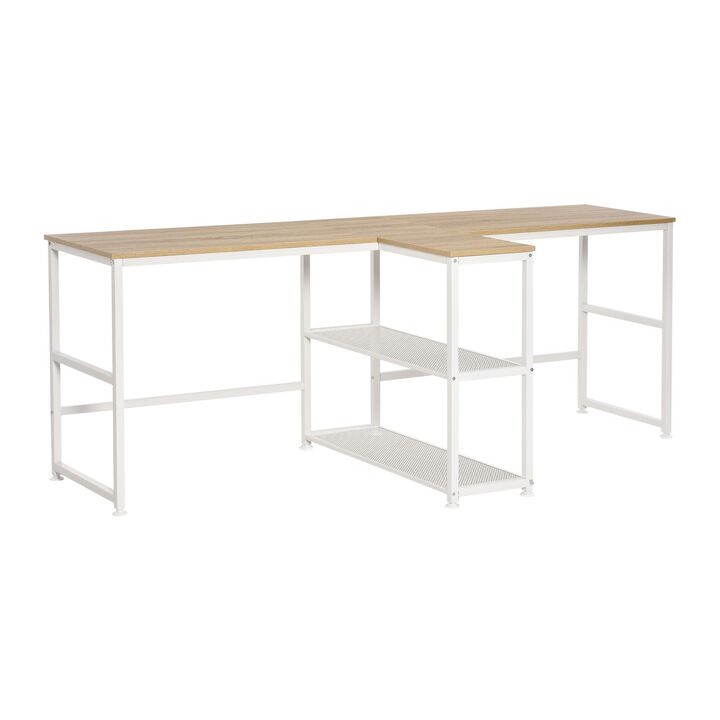 Natural Wood Office: 83" Double Desk with Storage for Home Office