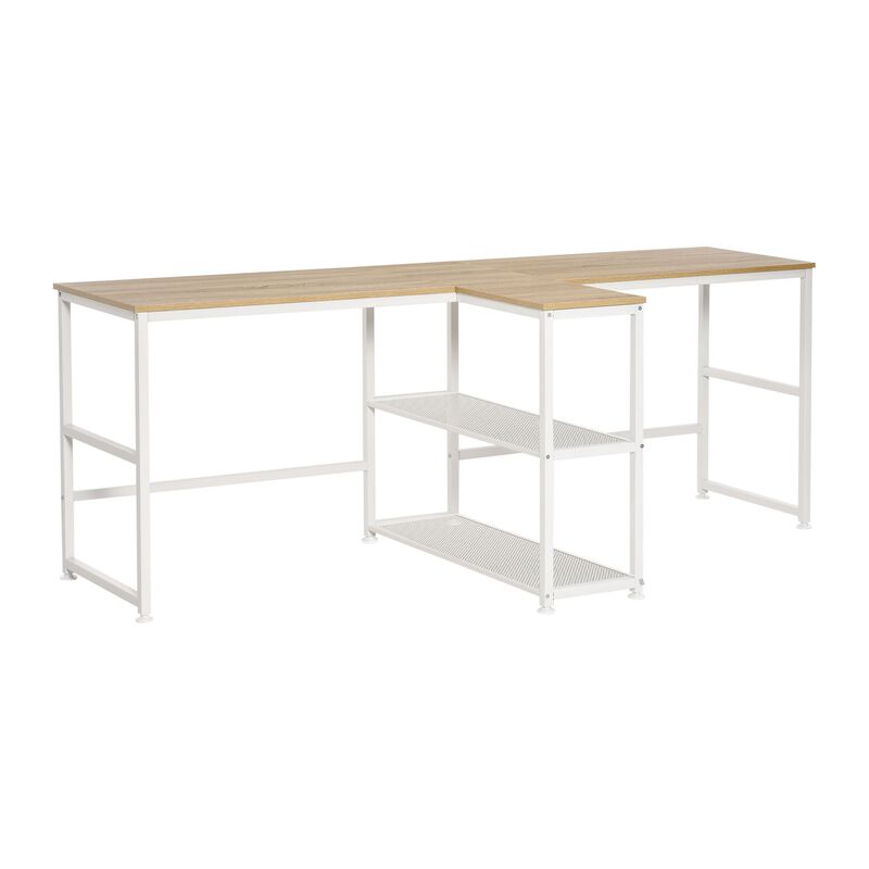 Natural Wood Office: 83" Double Desk with Storage for Home Office