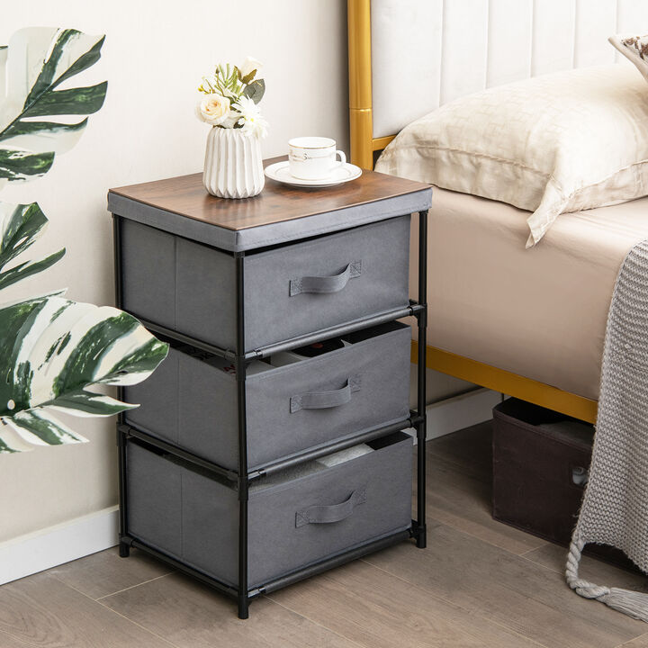 3-Tier Fabric Nightstand with Sturdy Metal Frame