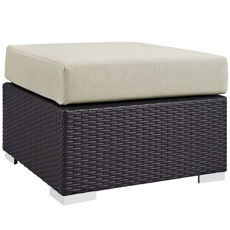 Convene Outdoor Sectional Set - Synthetic Rattan, Aluminum Frame, All-Weather Cushions - Patio Lounge Armchair, Ottoman, Side Table - Espresso Beige